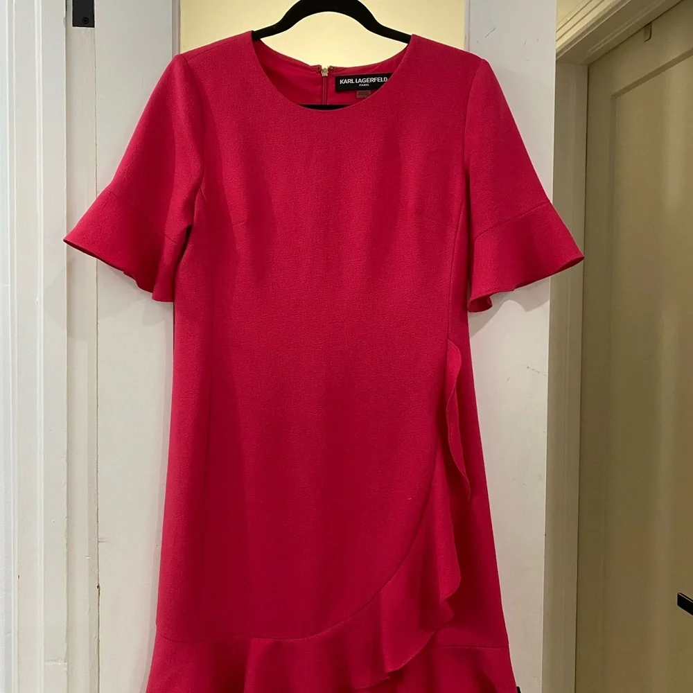 Karl Lagerfeld a hot Pink/Fuschia Asymmetrical Ruffled Mini Dress - Picture 2 of 8